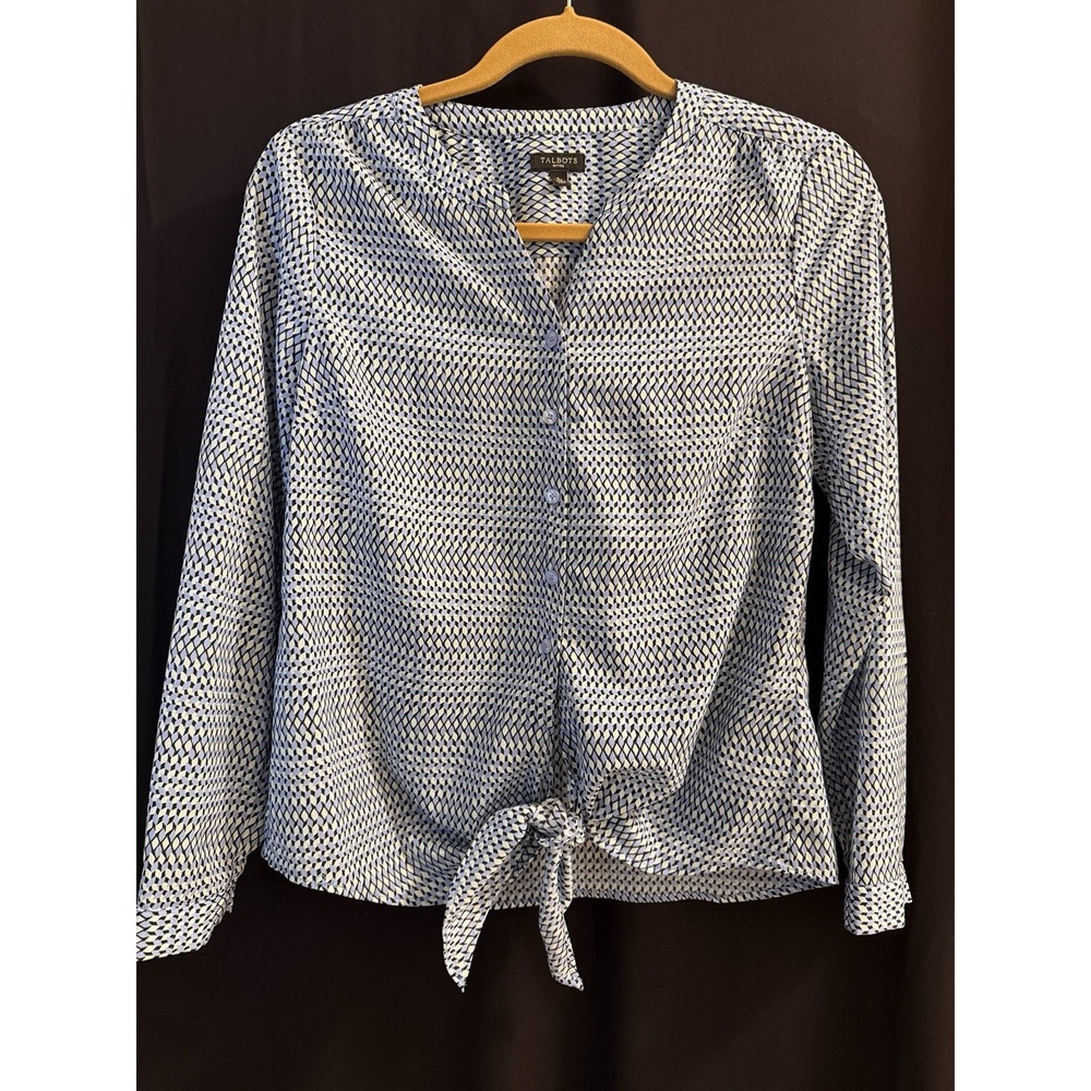 Women's Long Sleeve Button Up Blouse Talbots Small Petite Geometric Pattern